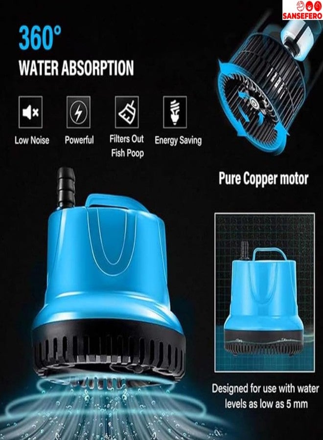 SANSEFERO Premier Plants Submersible Water Pump Aquarium Water Pump for Water Changing Submersible Pump With Bottom Suction Cups Aquarium Air Pump for Fish Tank and Fountain Pump (20 W-1800L/H-2.0 M lifts) - Image 4